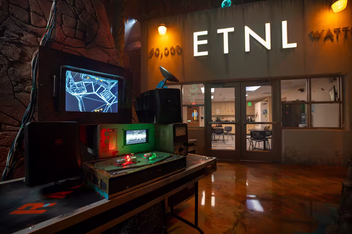 ETNL radio station hidden in a forest at Meow Wolf Houston